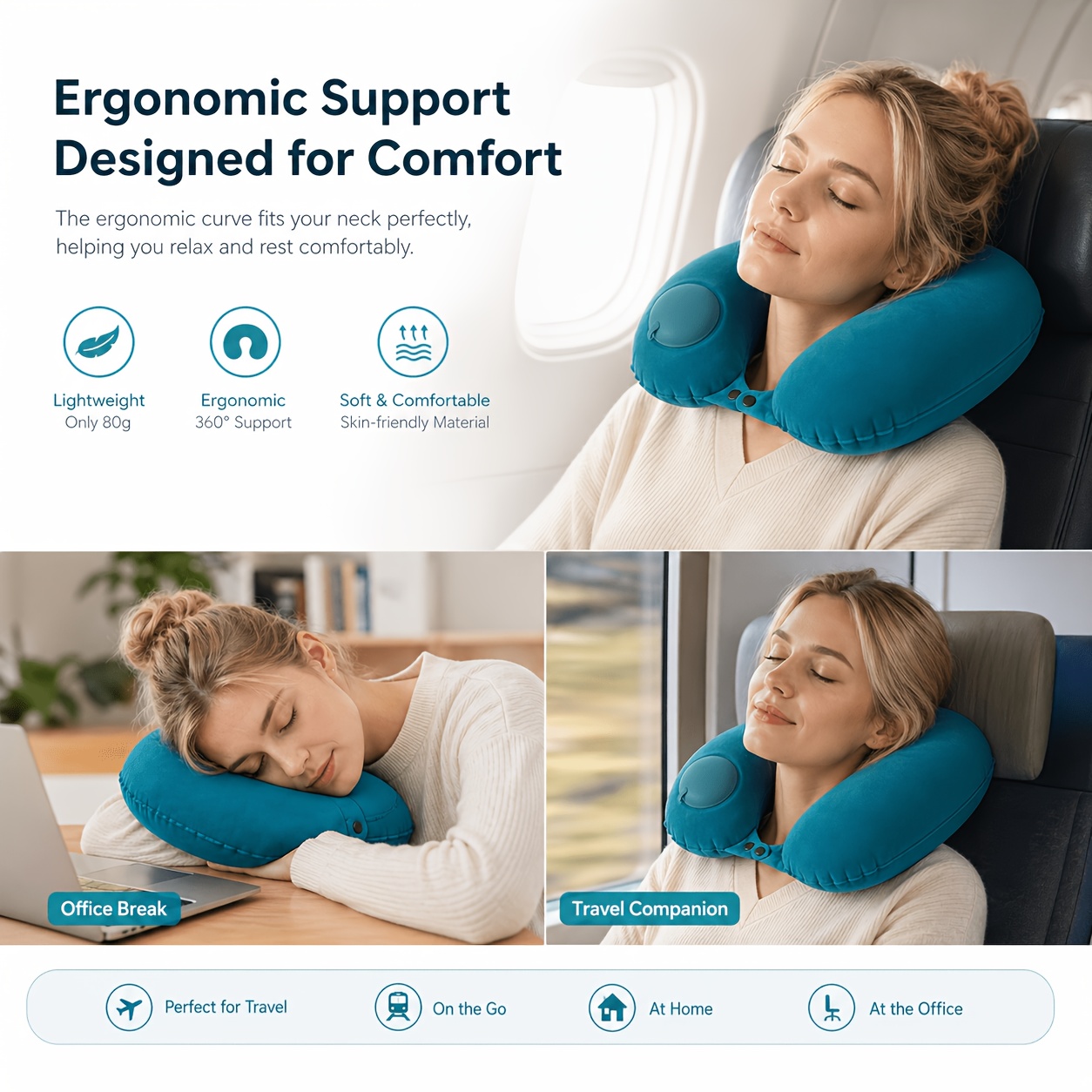 Travel Accessories Pillow - SPDJUMPER Nadmuchiwana Poduszka Podróżna na Szyję,