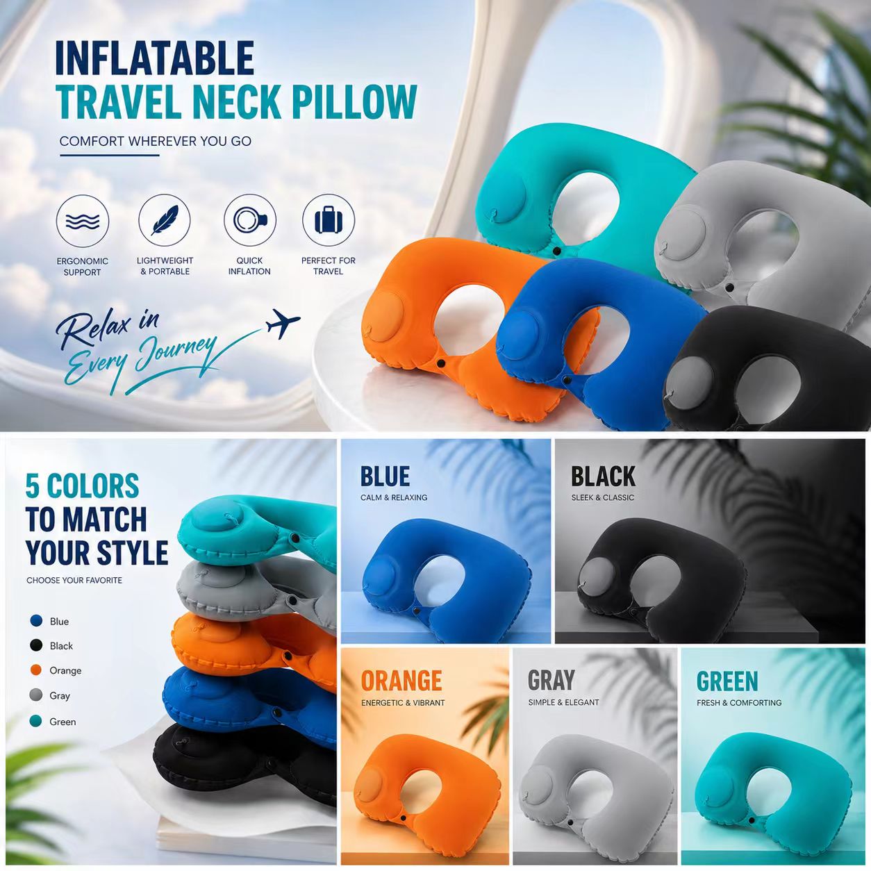 5 Kolorów Nadmuchiwana Poduszk – Travel Accessories Pillow recenzja i cena